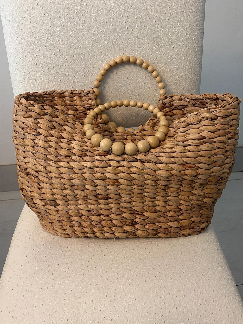 a new day Woven Straw Tote with Wooden Bead Handles - Natural Tan - Picture 2 of 3